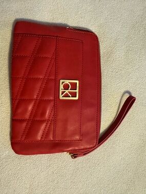 Calvin Klein Red Quilted Wristlet Clutch